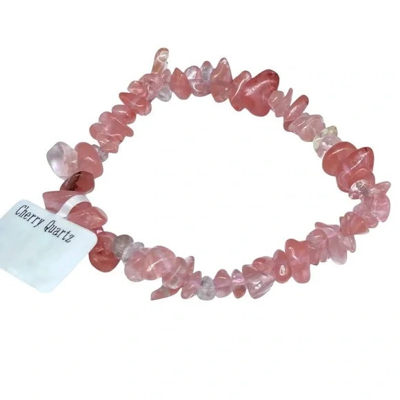Cherry Quartz Stretch Bracelet Beaded Gemstone Chip Chips Pink Stacking - Picture 4 of 5